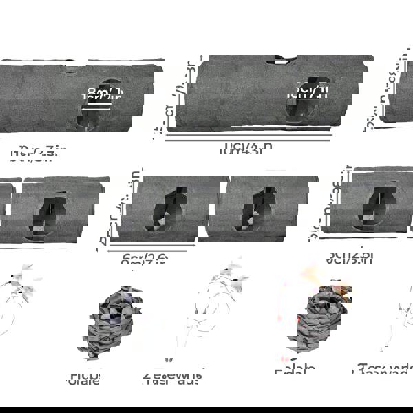 Skylos Large Cat Tunnels 3 Pcs Modular Foldable Linen Tube Kittens Rabbits Toys