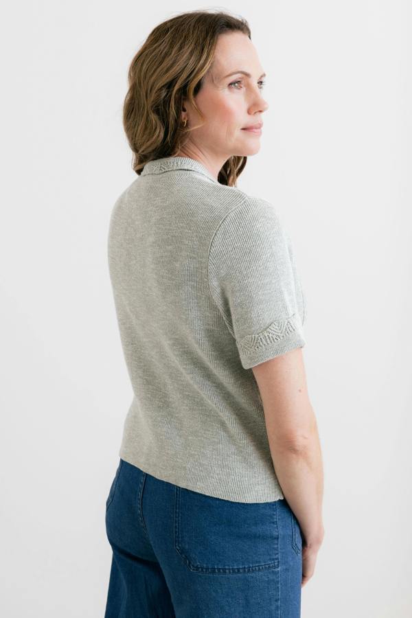 Lily & Me Phoebe Short Sleeve Knitted Jacket Silver Sage