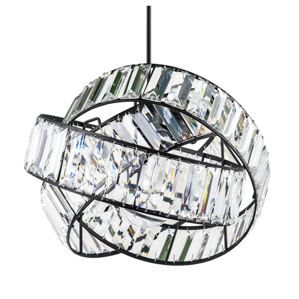Modern Three Ring Black Pendant Shade with Transparent Acrylic Prisms Image 3