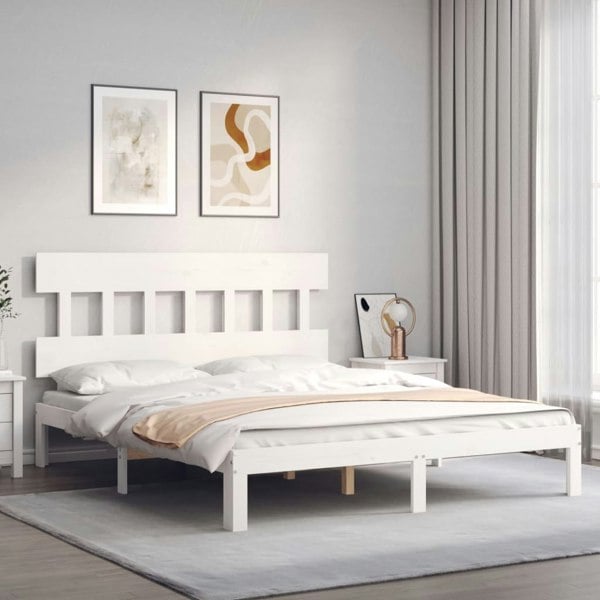 Berkfield Bed Frame with Headboard White King Size Solid Wood