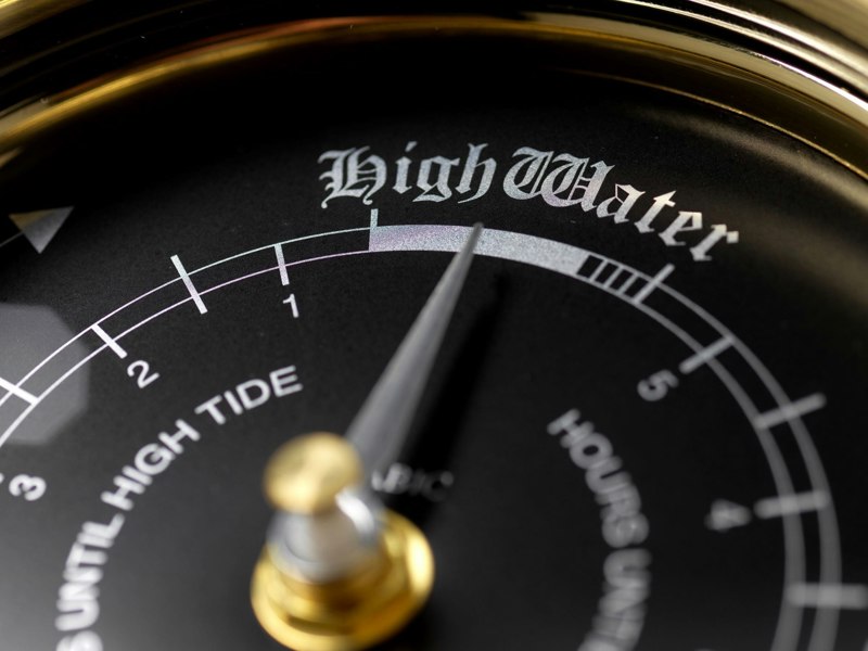 Tabic Handmade Prestige Tide Clock in Solid Brass With a Jet Black Dial