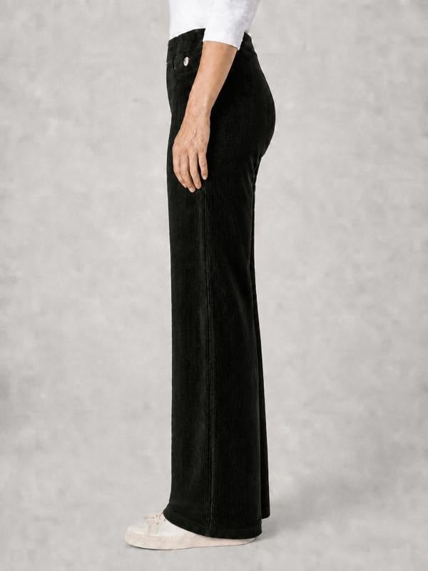 PennyPlain Wide Leg Rib Velour Trousers - Black