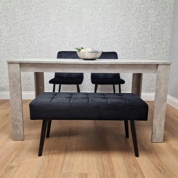 Kosy Koala Dining Table with 2 Black Velvet Chairs and 1 Black Velvet Bench Modern Dining Room Furniture Set