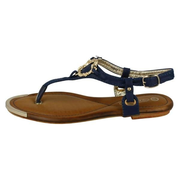 Spot On Ladies Spot On Flat Toe Post Sandal With Snake Trim