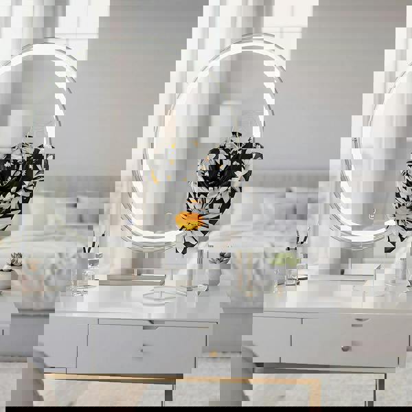 Anyyou Fashion Premium Satin Square Scarf – Daisy Black Silk-Feel Neckwrap for Women