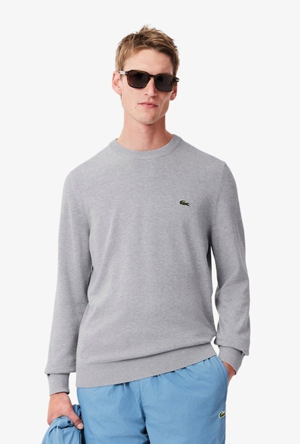 Lacoste Monochrome Crew Neck Cotton Sweater - Grey