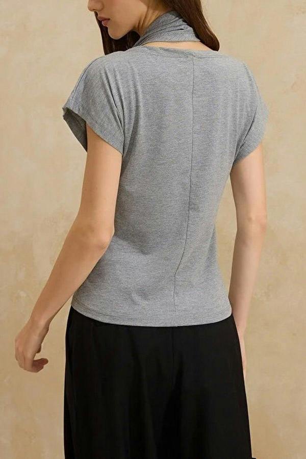 WOVCOR Fitted Wrap Neck Moon Sleeve Knitted Blouse
