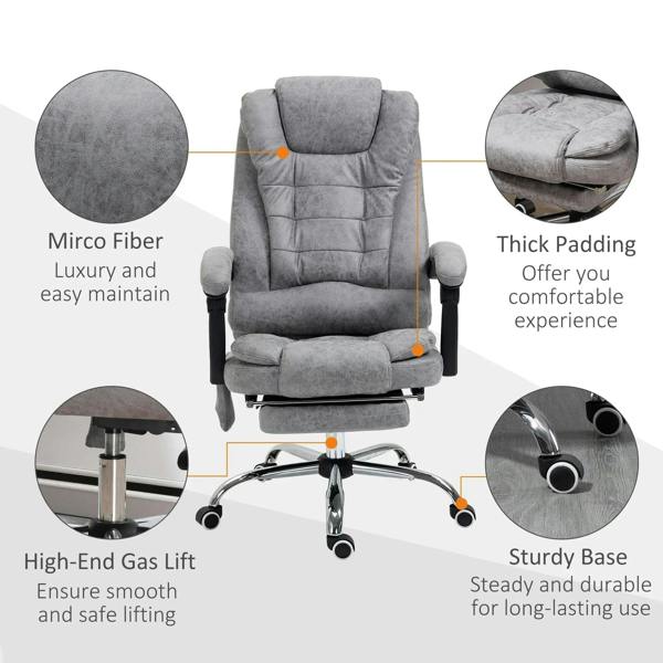 Grey cushioned office chair with thick padding and chrome swivel base