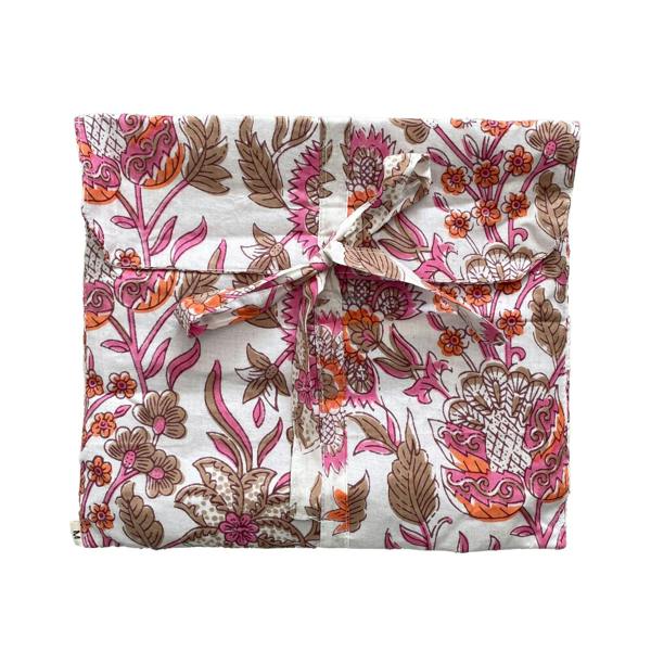 Hayley & Co Block Print Floral 100% Cotton Long Pyjama Set in White and Pink
