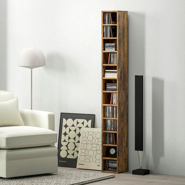 HOMCOM 204 CD Storage Tower Tall Bookcase Bookshelf with 12 Cubes - Rustic Brown
