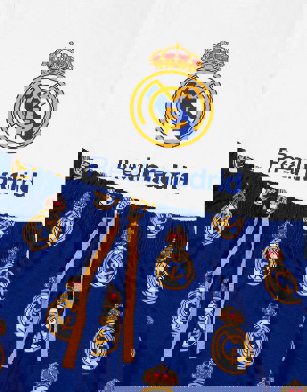 Real Madrid Mens White Logo Short Sleeve Long Leg Pyjama Set