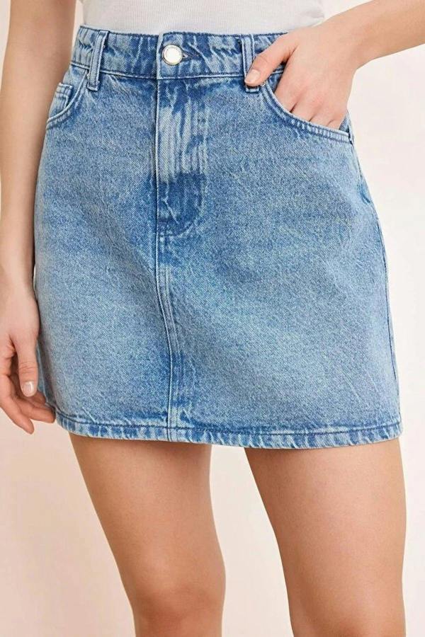 WOVCOR Mid-Waist Mini 100% Cotton Denim Skirt