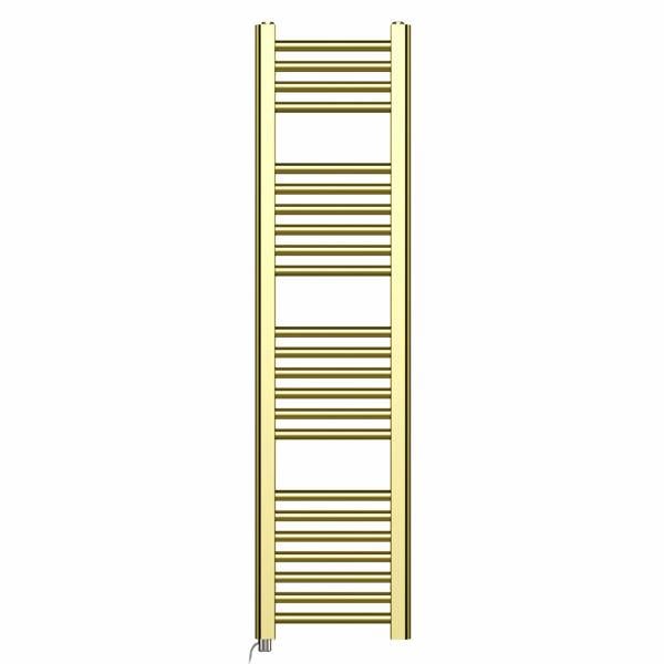 MYHOMEWARE 300 x 1200 mm Shiny Gold Electric Bathroom Towel Rail Radiator With Manual Electric Element Pre-Filled Standard Element