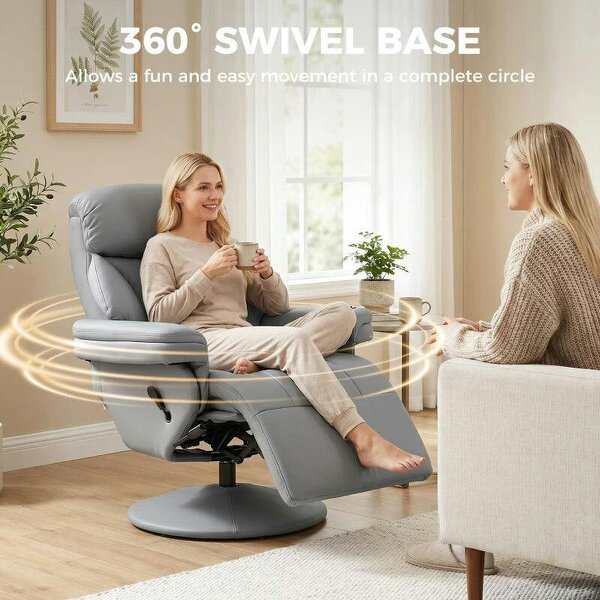 Upholstered Reclining Armchair, Manual Recliner Chair with Footrest and Adjustable Backrest, Grey