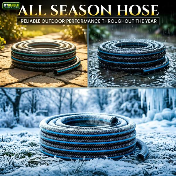 My Garden Outdoor Living Hose Pipe Anti Kink Hosepipe Inc 4 Connectors - 11.3mm Dia - Durable Triple Layer Water Hose with Spray Nozzle
