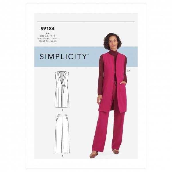 Simplicity Sewing Pattern 9184, Waistcoats, Jackets, Trousers for Women, AA (10-12-14-16-18) - Intermediate
