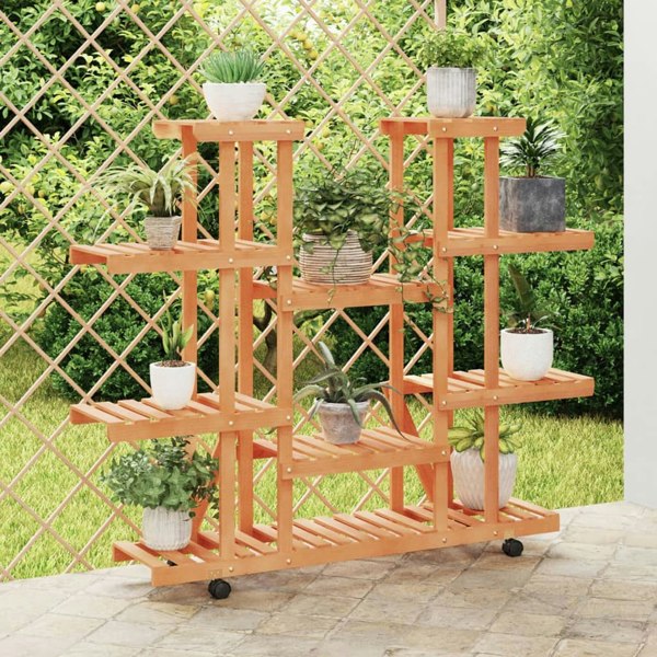 Berkfield Flower Stand with Wheels 110x25x115 cm Solid Wood Fir
