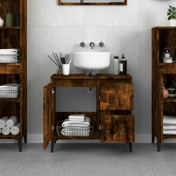 Berkfield Bathroom Cabinet Smoked Oak 65x33x60 cm Engineered Wood