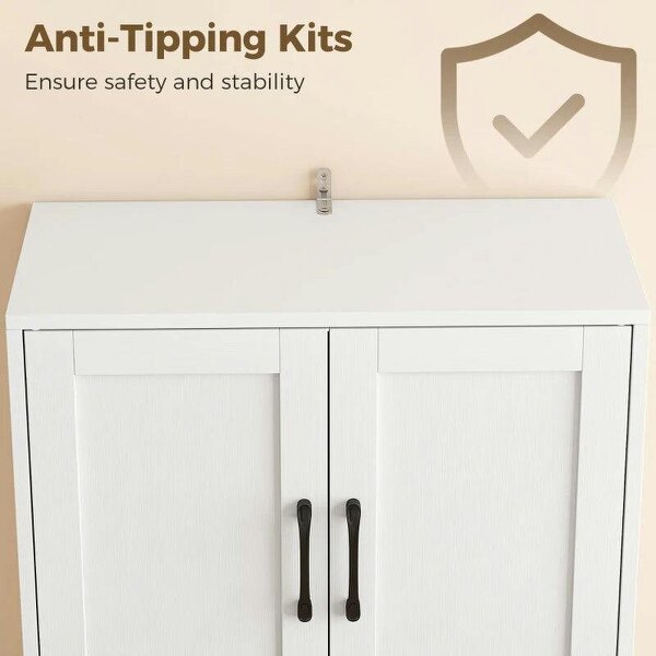170 cm Tall Kitchen Pantry with Adjustable Shelves, Freestanding Storage Cabinet with Open Shelf, White Wood Effect