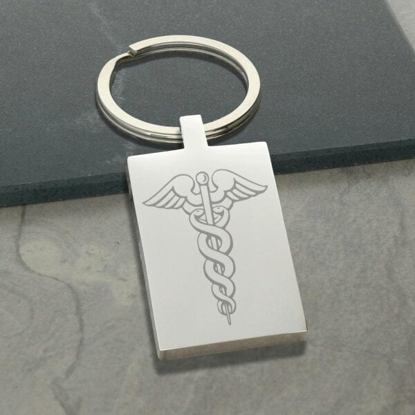 Christopher James of London Mirror Polished Rectangle Medic Aware Keyring