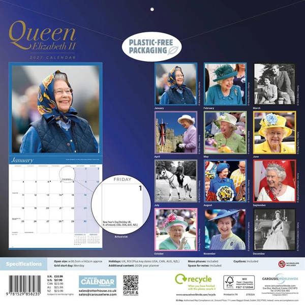 Queen Elizabeth II Calendar 2027, Wall Calendars, Month To View, History & Literature, Gift