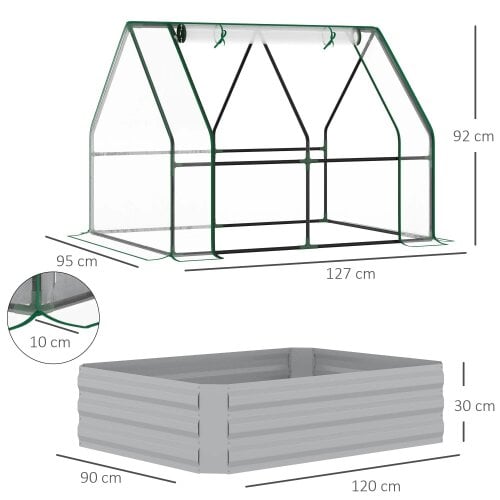 Bobobiy Raised Garden Bed with Greenhouse, Steel Planter Box with Plastic Cover, Dual Use for Flowers, Fruits and Herbs, 127L x 95W x 92H cm