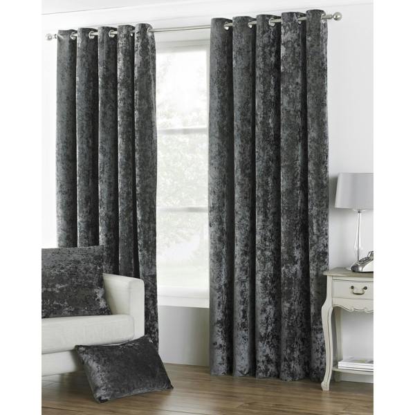 Riva Home Verona Velvet Style Eyelet Curtains - Pewter - 