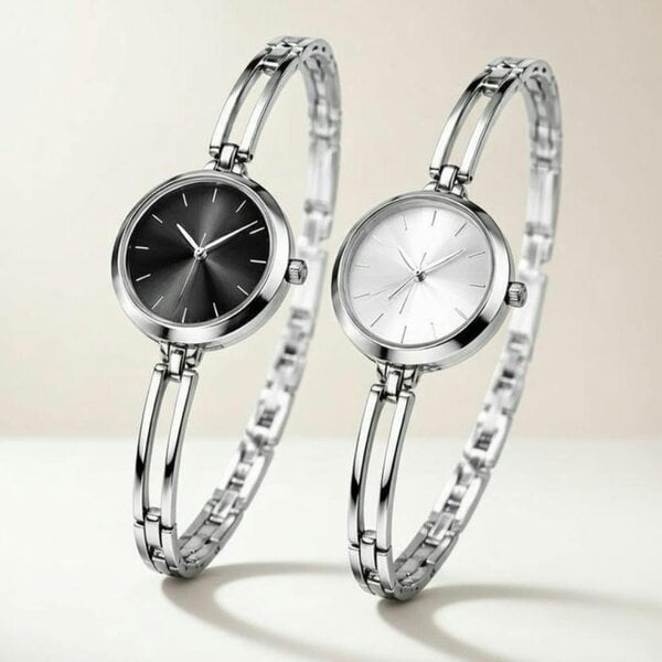 The Colourful Aura Silver Steel Metal White Dial Elegant Party Adjustable Bracelet Watch
