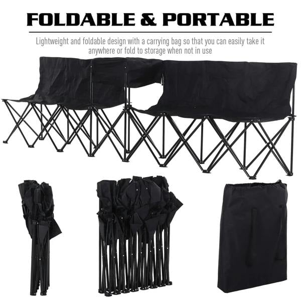 Black folding sports bench with carry bag and compact folded storage covers