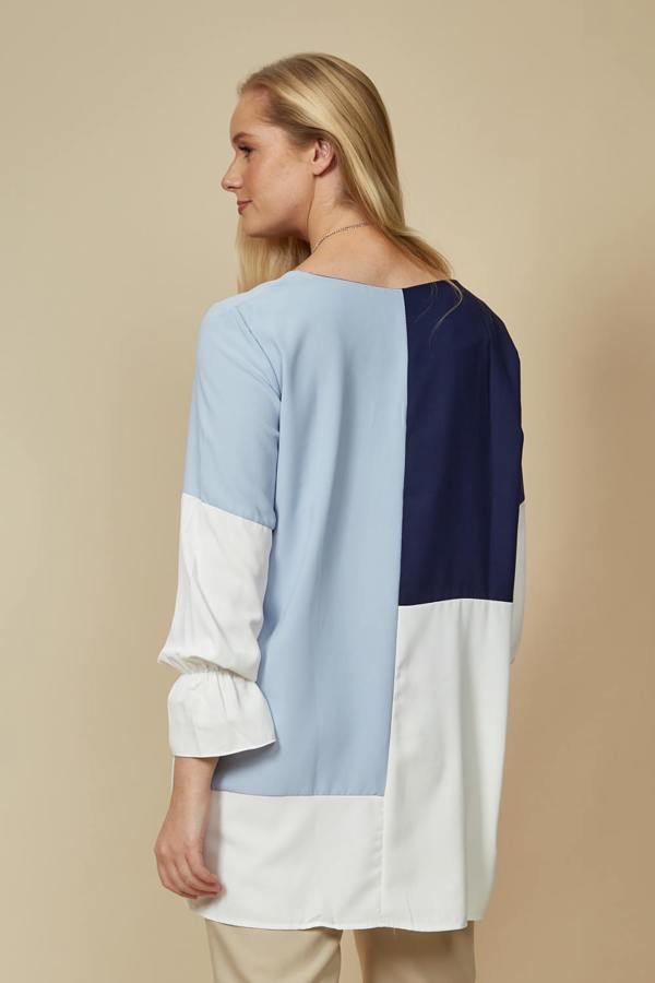 Hoxton Gal Oversized Colour Block Top in Navy, Blue and White