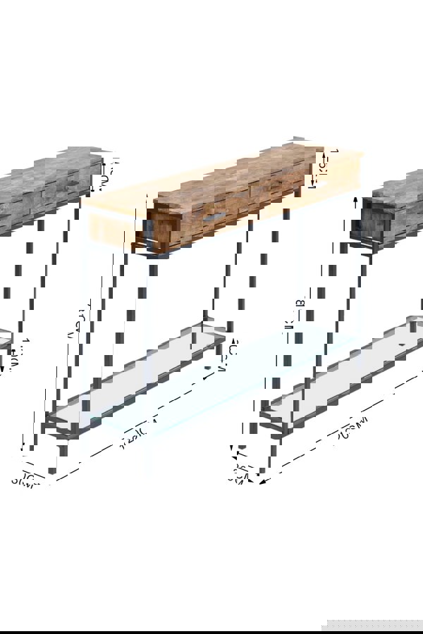 Living and Home Rustic Style Brown Drawer Console with Glass Shelf