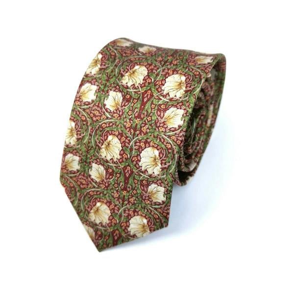 Burgundy floral tie by PAMONI featuring a stylish pattern, displayed flat with detailed floral design and smooth fabric texture.