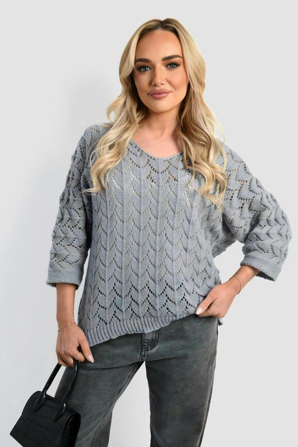 Eliza Half Sleeve Chunky Cable Knit Jumper - Grey