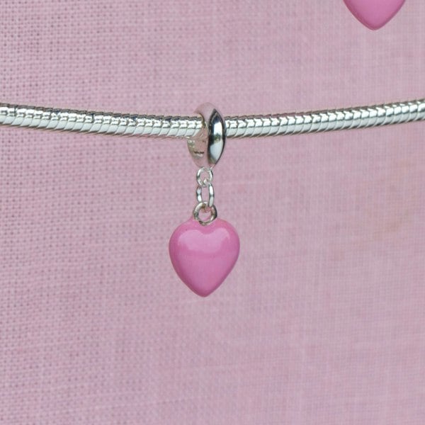 Mylee London Pink Enamelled Heart Pendant Charm - Sterling Silver