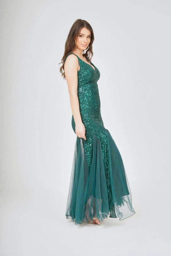 LuvForever Sequin Mesh Insert Maxi Dress