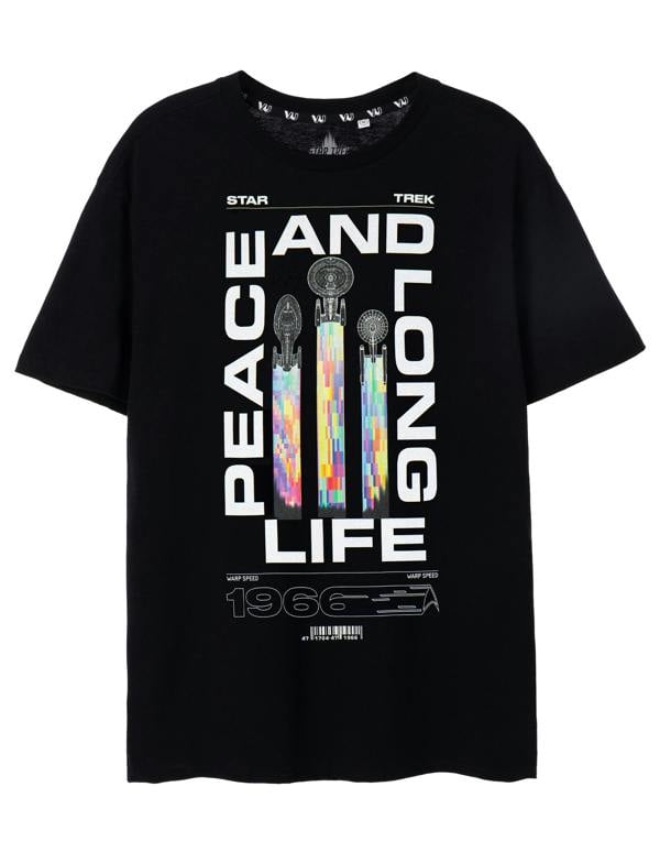 Star Trek Mens Black Peace and Long Life Short Sleeved T-Shirt