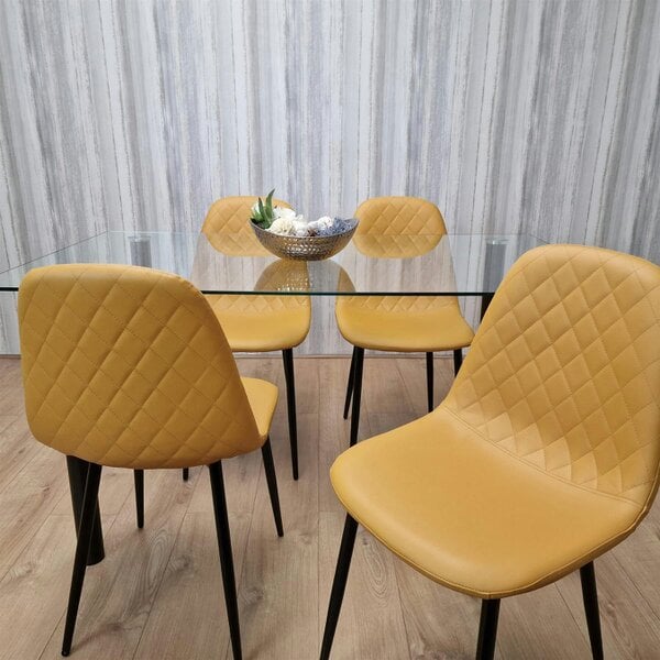 Kosy Koala Glass Dining Table with 4 Mustard Chairs Dining Room Dining Table set for 4