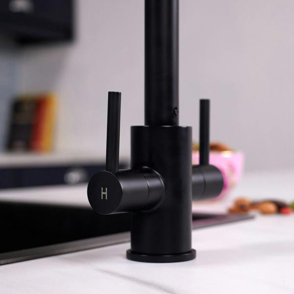 Flode Hammerfest | Dual Lever Kitchen Sink Mixer Tap with Swivel Spout | Matt Black Finish