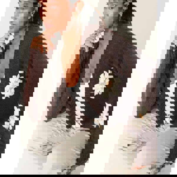 Blue Vanilla Daisy Large Flower Cardigan - Brown