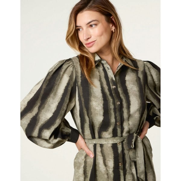 Blue Vanilla Printed Puff Sleeve Button Through Midi Dress