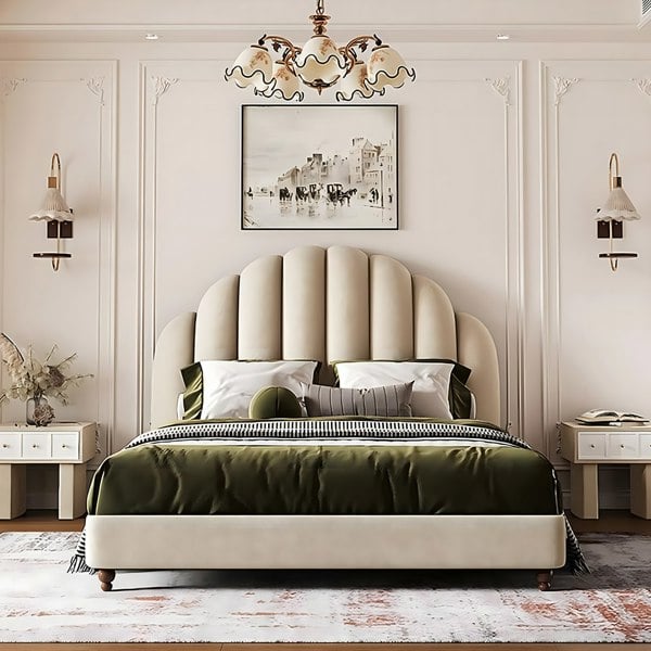 Cassian Small Double Bed, King Size Bed, Flannelette-Weilai Concept-Weilai Concept