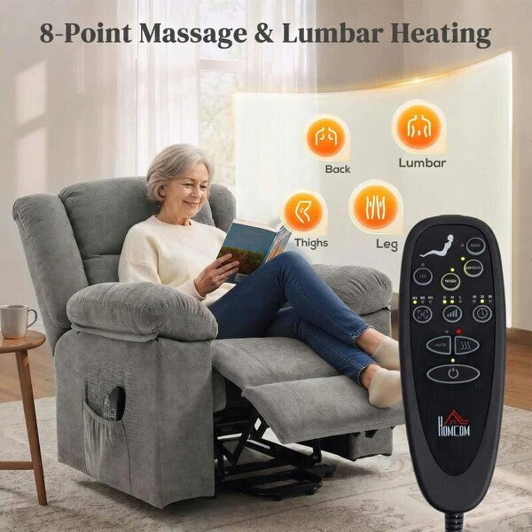 Oversized Riser Recliner Chair with Massage and Heat, Power Lift Recliner for Elderly with Wide Seat and Back, Grey