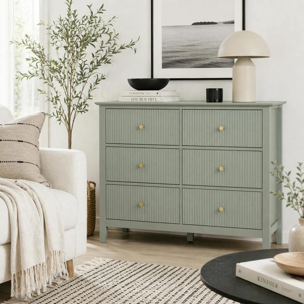 Wyld Haus Visalo Wooden Mint Green 6 Drawer Fluted Storage Dresser