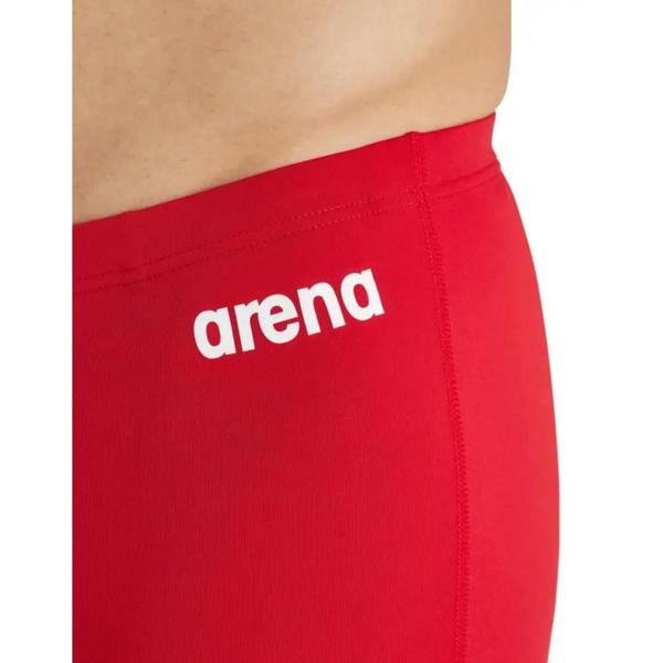 Red Arena team solid swim jammer trunks with white logo