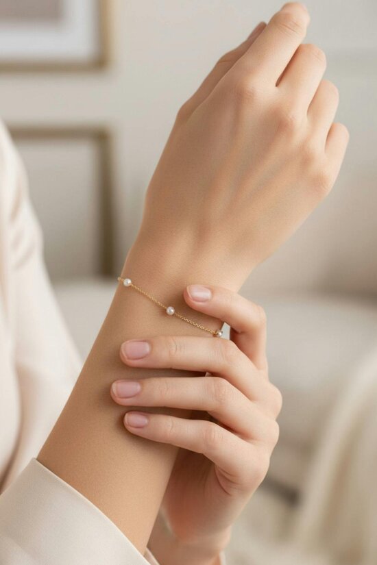 Latelita Solid 14k Gold Natural Spaced Pearl Bracelet