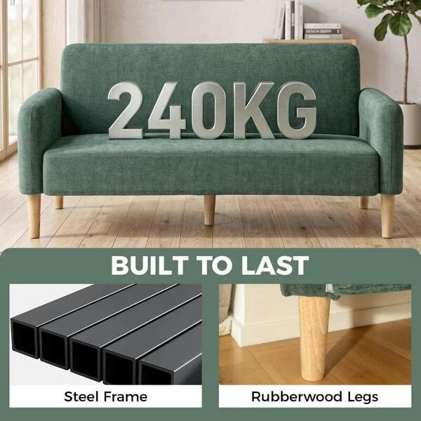 2 Seater Sofa, Velvet Small Couch with 20cm Thick Padding, Wide and Deep Seat, Dark Green