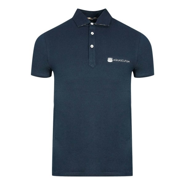 Aquascutum Aldis Crest Block Logo Polo Shirt - Navy Blue