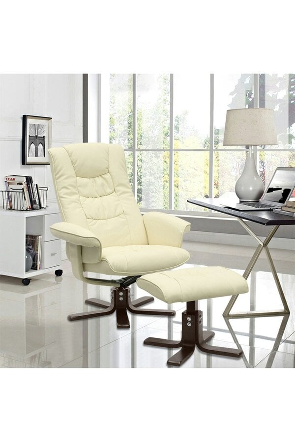 Living and Home PU Leather Swivel Chair Recliner Armchair With Footstool