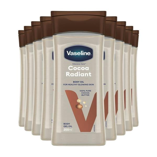 Vaseline Body Gel Oil Intensive Care Cocoa Radiant Cocoa Butter 200ml, 9 Pack