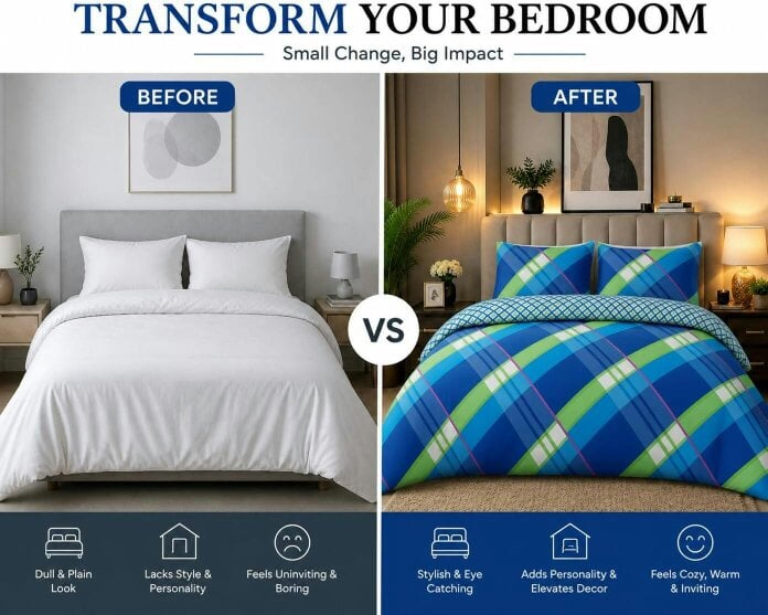 Night Zone Hardy Check Stripe Polycotton Duvet Cover Set – Soft Easy Care Bedding with Pillowcases